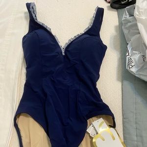 True blue ruffle plunge swimsuit (NWT) size 8